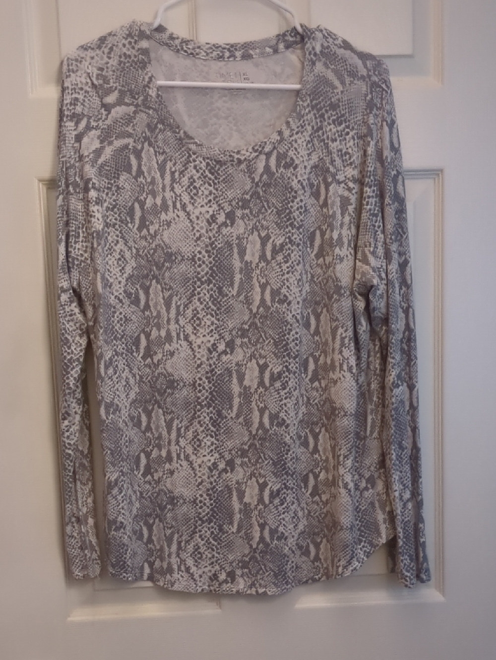 Time and Tru Gray Snake Print Long-Sleeve Top